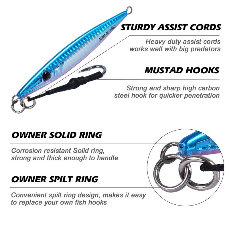 Goture Fishing Jig 80-200g with Assist Hook, Vetical Jig Saltwater, Speed Fast Jigging Spoon Lure, Deep Sea Fishing Lures for Tuna, Kingfish, Bluefin, Yellowfin, Snappers, Groupers, Striper, Salmon - Image 5